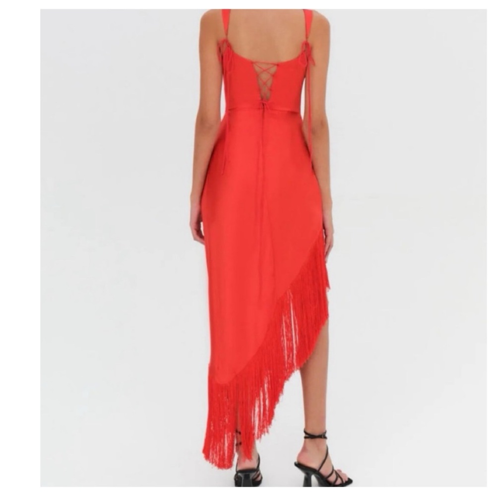 NWT For Love & Lemons Anisa Asymmetrical Silk Fringe Midi Dress - Picture 4 of 17